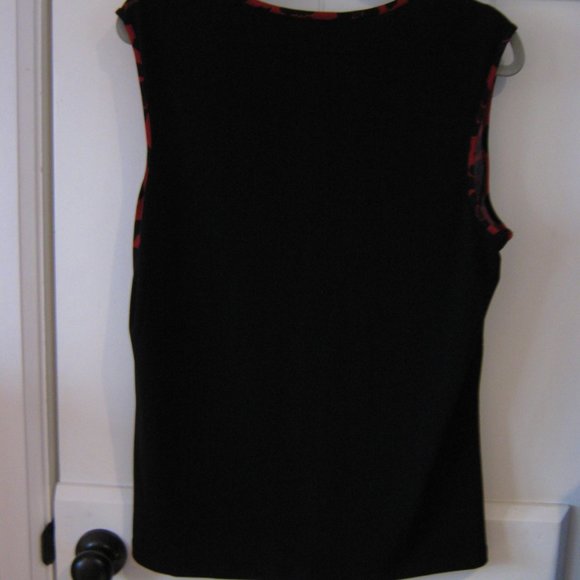 Anne Klien Leopard Print Sleeveless V-neck Red/Black Blouse - Picture 4 of 4